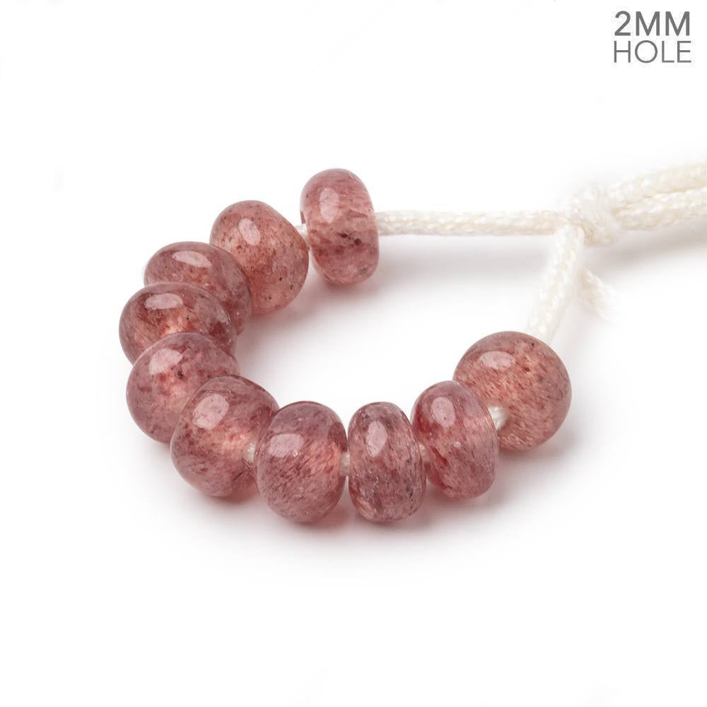 8mm Strawberry Quartz 2mm Large Hole Plain Rondelle Set of 10