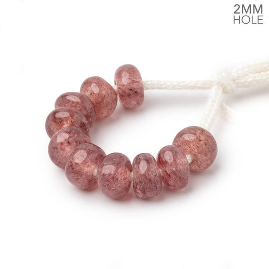 8mm Strawberry Quartz 2mm Large Hole Plain Rondelle Set of 10