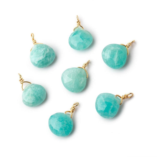 8mm Vermeil Wire Wrapped Amazonite Faceted Heart 1 Focal Pendant
