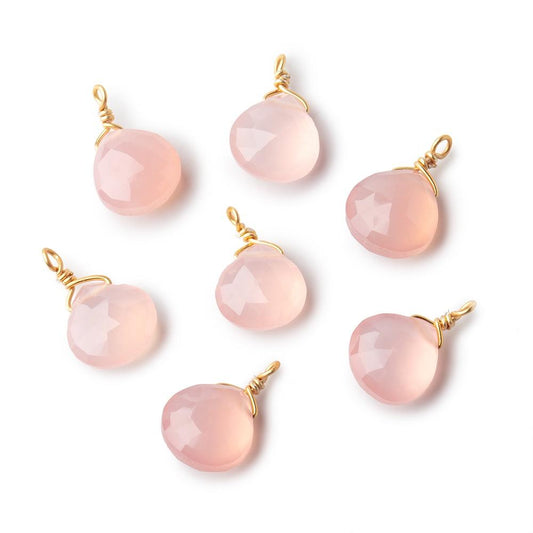 8mm Vermeil Wire Wrapped Blush Pink Chalcedony Faceted Heart 1 Focal Pendant