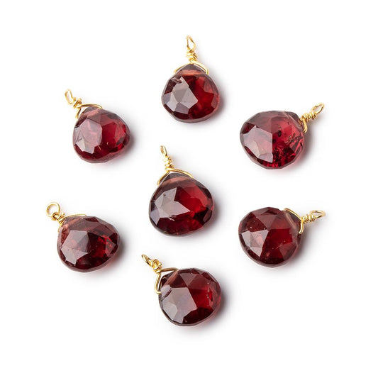 8mm Vermeil Wire Wrapped Garnet Faceted Heart 1 Focal Pendant