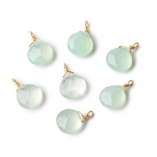 8mm Vermeil Wire Wrapped Lime Chalcedony Faceted Heart 1 Focal Pendant