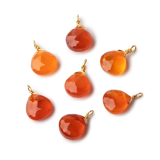 8mm Vermeil Wire Wrapped Orange Chalcedony Faceted Heart 1 Focal Pendant