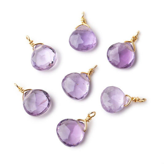 8mm Vermeil Wire Wrapped Pink Amethyst Faceted Heart 1 Focal Pendant