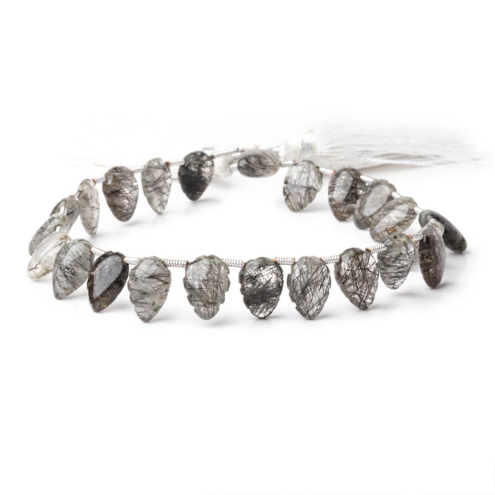 8x5-11x7mm Tourmalinated Quartz Carved Leaf Beads 8 inch 25 pieces