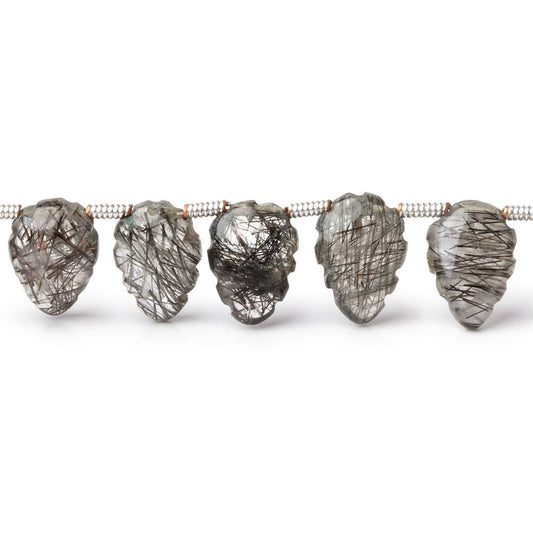 8x5-11x7mm Tourmalinated Quartz Carved Leaf Beads 8 inch 25 pieces