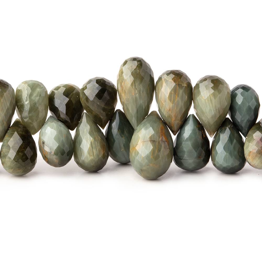 8x5-13x8mm Green Cat's Eye Quartz Faceted Tear Drops 9 inch 76 Beads