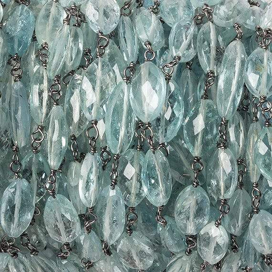 8x5mm Aquamarine faceted marquise Black Gold .925 Chain by the foot 24 beads