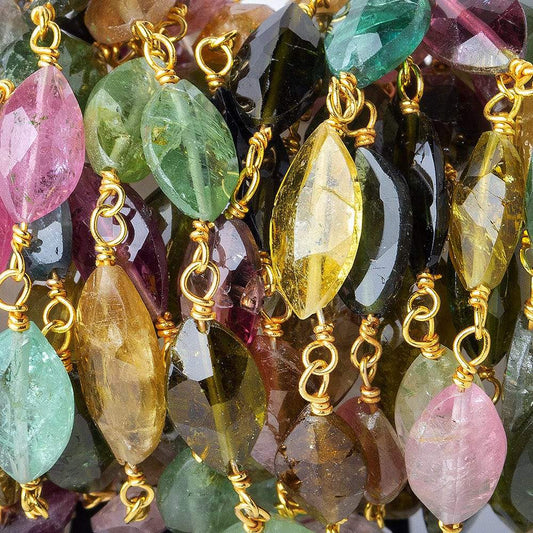 8x5mm Multi Color Tourmaline faceted marquise Vermeil Chain by the foot