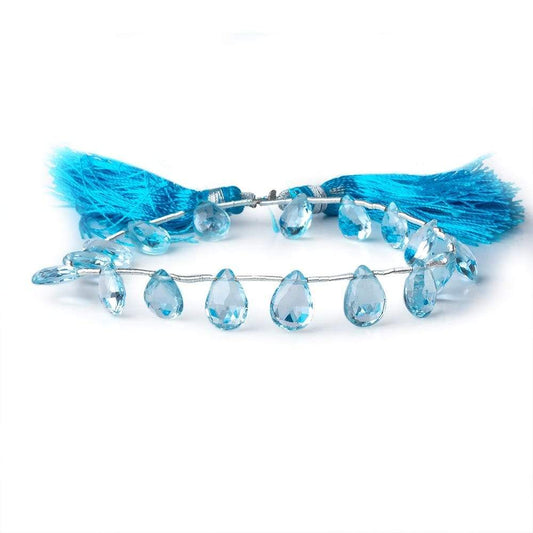 8x6-9x7mm Blue Topaz Faceted Pears 8 inch 17 Beads AAA