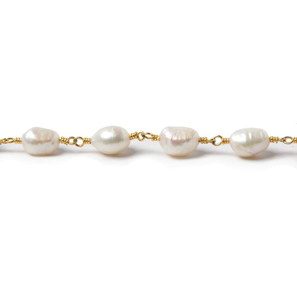 8x6mm-10x7mm Off White Baroque Pearl Vermeil Chain 20 pcs