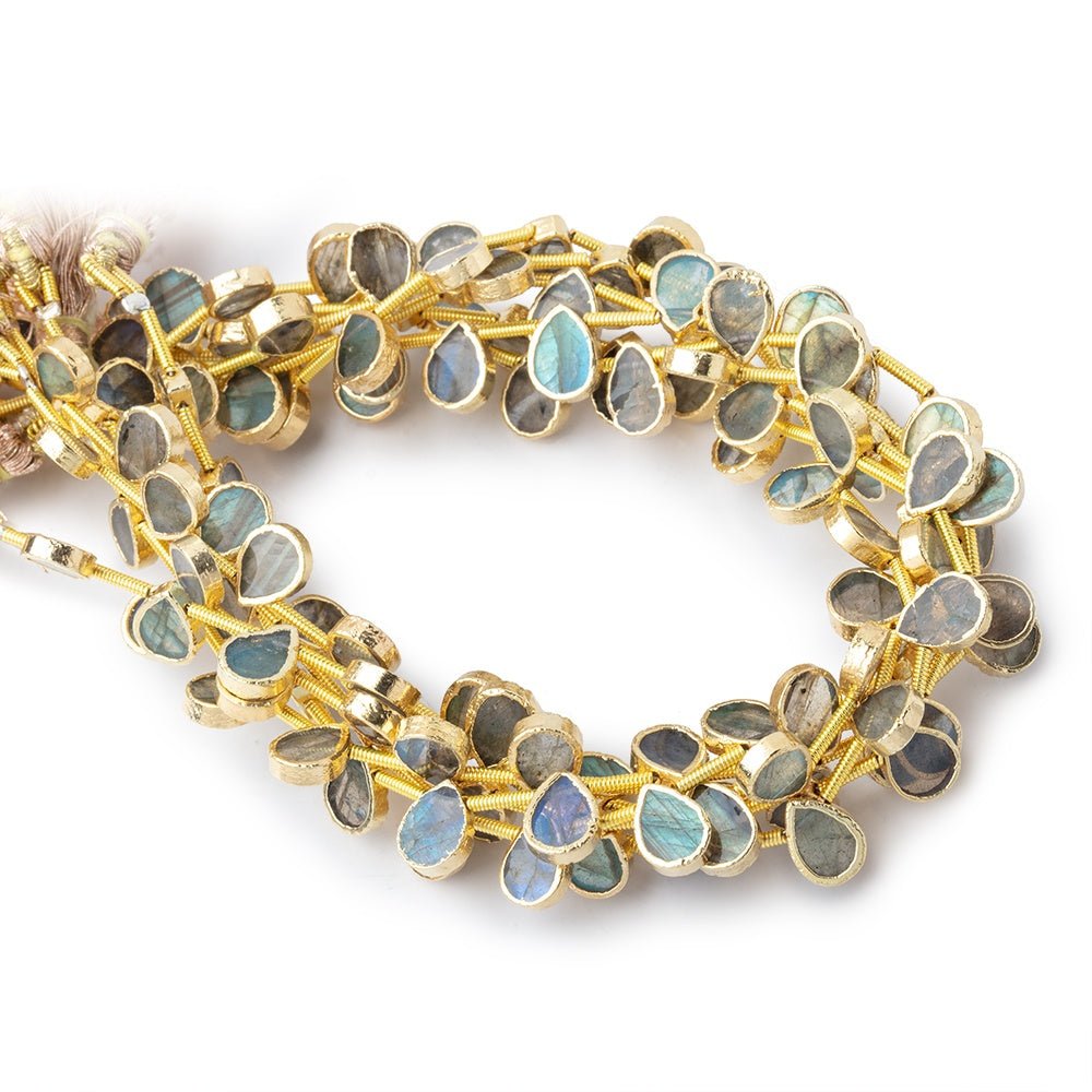 8x6mm Gold Leafed Labradorite Plain Pear Strand 20 Beads
