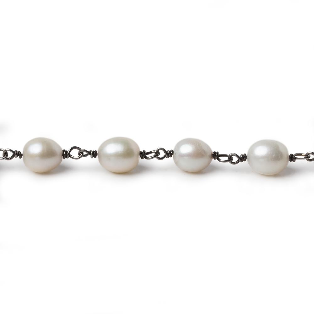 8x6mm Off White Oval Pearl Black Gold .925 Silver Chain by the foot 22 pieces