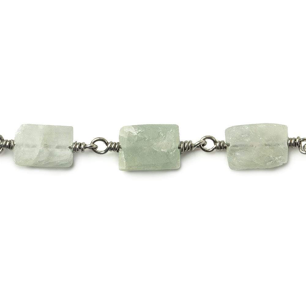 8x7-11x7mm Aquamarine Bevel Faceted Rectangle Black Gold plated Chain by the foot 18 beads