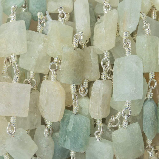 8x7-11x7mm Aquamarine Bevel Faceted Rectangle Silver plated Chain by the foot 18 beads