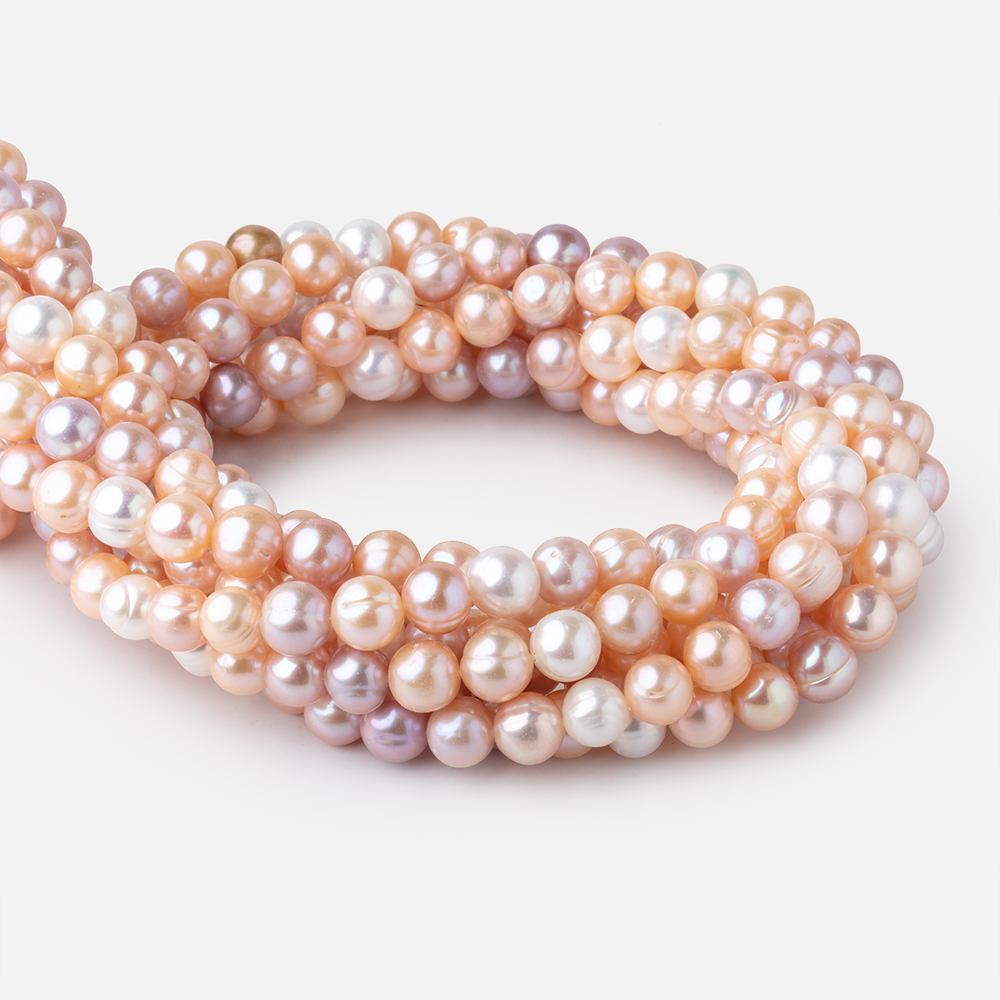 8x7.5mm Tri Color Off Round Freshwater Pearls 15 inch 45 Beads