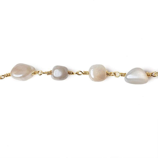 8x8-10x8mm Mystic Of White Moonstone plain nugget Gold plated Chain by the foot
