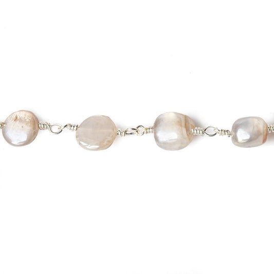 8x8-10x8mm Mystic Of White Moonstone plain nugget Silver plated Chain by the foot