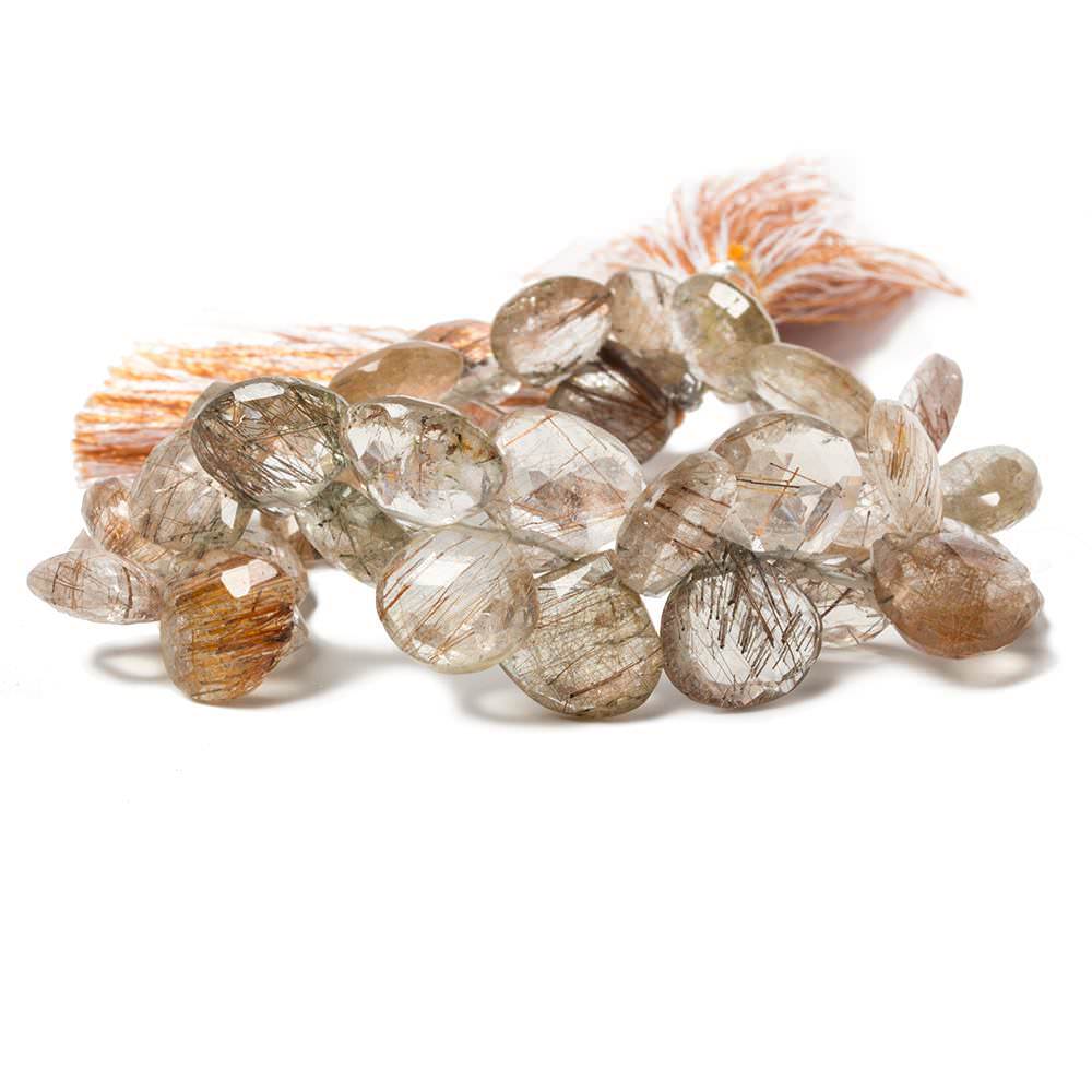 8x8-11x11mm Copper Rutilated Quartz Faceted Heart Beads 7 inch 38 pieces