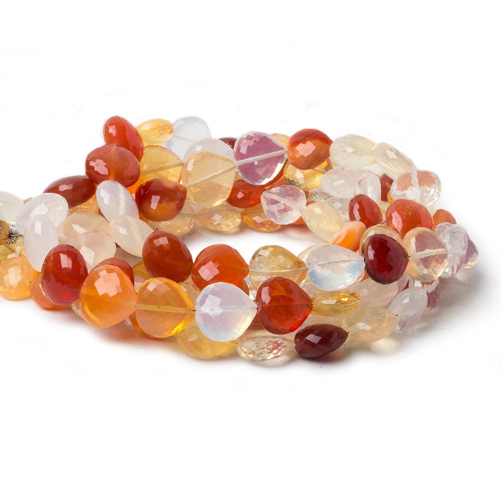 8x8-11x11mm Mexican Fire Opal faceted heart beads 16 inch 42 pieces AA Grade