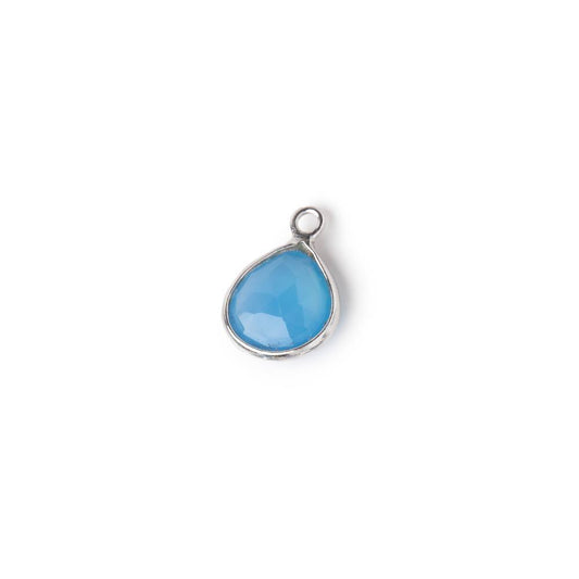 8x8mm Sterling Silver Bezel Blue Chalcedony Faceted Heart Pendant 1 piece