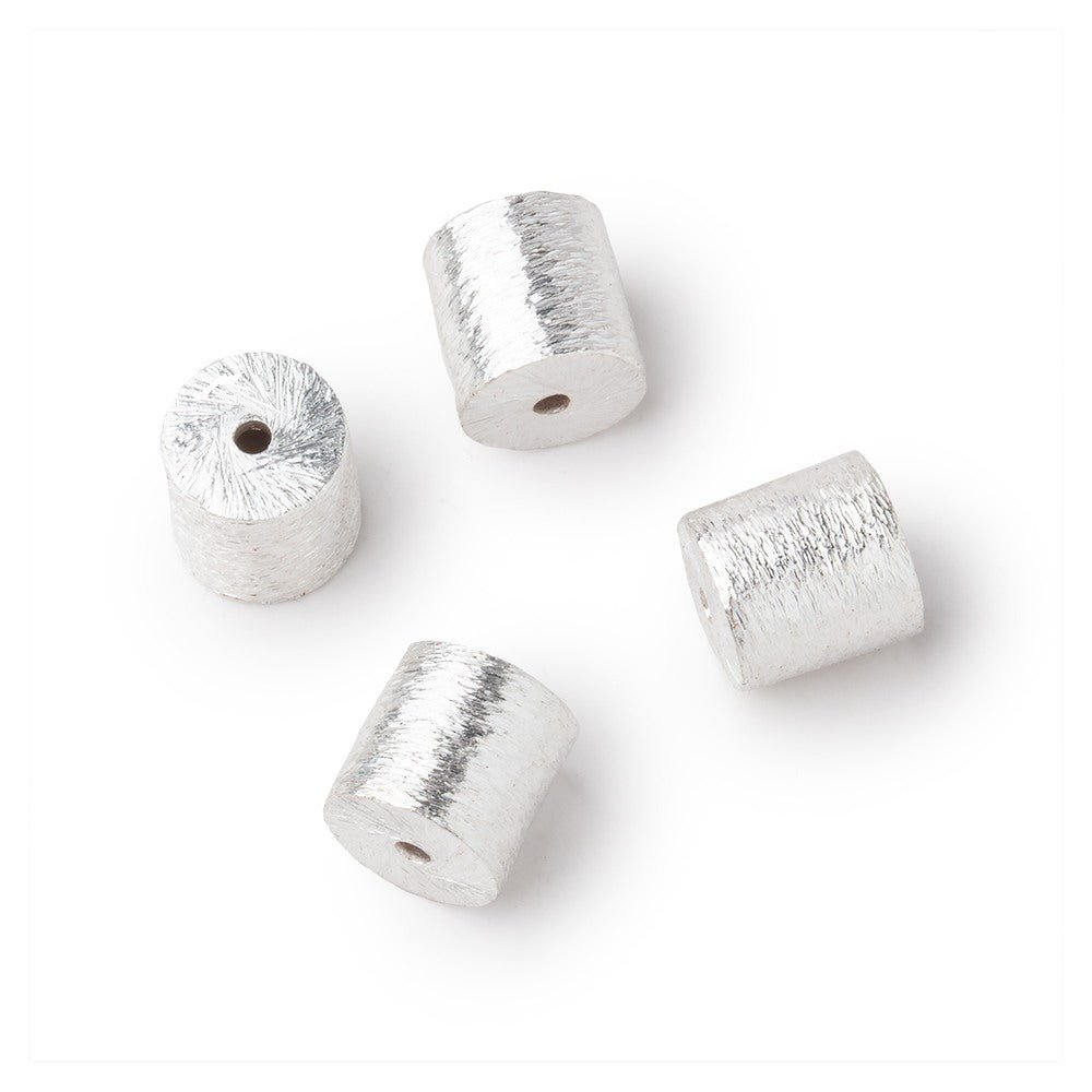 8x8mm Sterling Silver Plated Copper Brushed Tube Set of 4 Beads