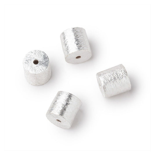 8x8mm Sterling Silver Plated Copper Brushed Tube Set of 4 Beads