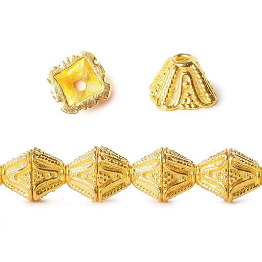 8x8x5mm 22kt Gold Plated Copper Pyramid Square Bead Cap 8 inch 38 pcs