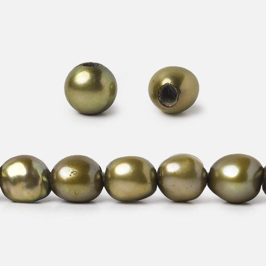 8x9-9x11mm Lemongrass Green Baroque 2.5mm large hole Pearl 15 inch 45 pcs