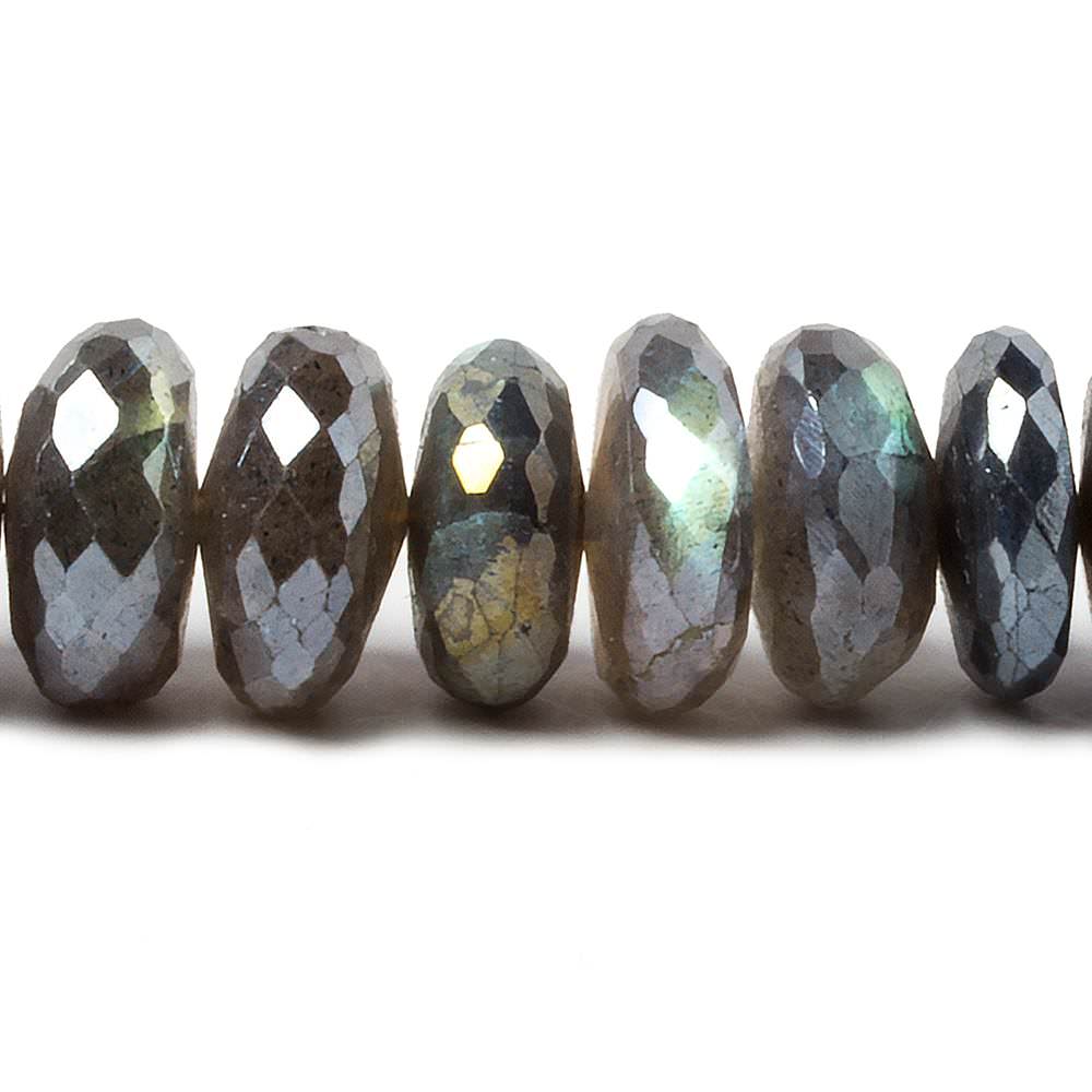 9-10.5mm Mystic Labradorite faceted rondelle beads 14 inch 57 pieces