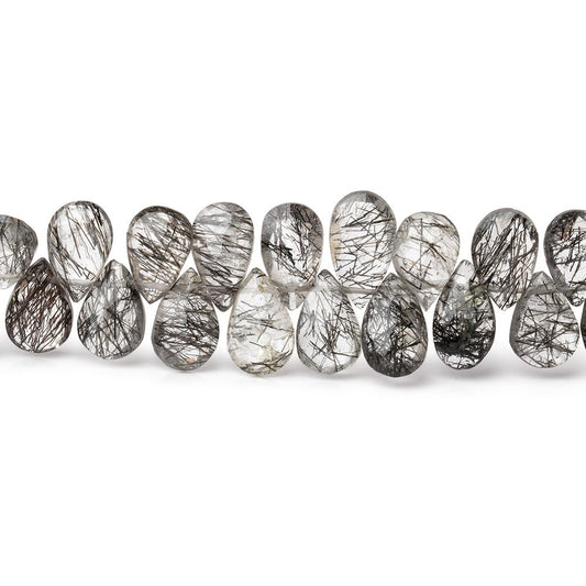 9-10mm Black Tourmalinated Quartz Faceted Pear Beads 8 inch 60 pieces