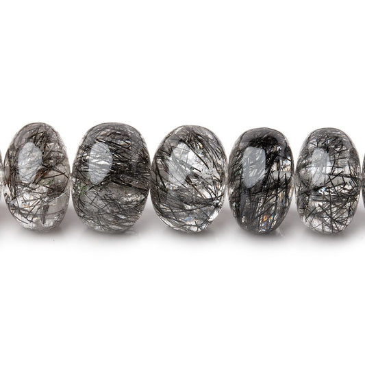 9-10mm Black Tourmalinated Quartz Plain Rondelles 16 inch 63 beads AAA