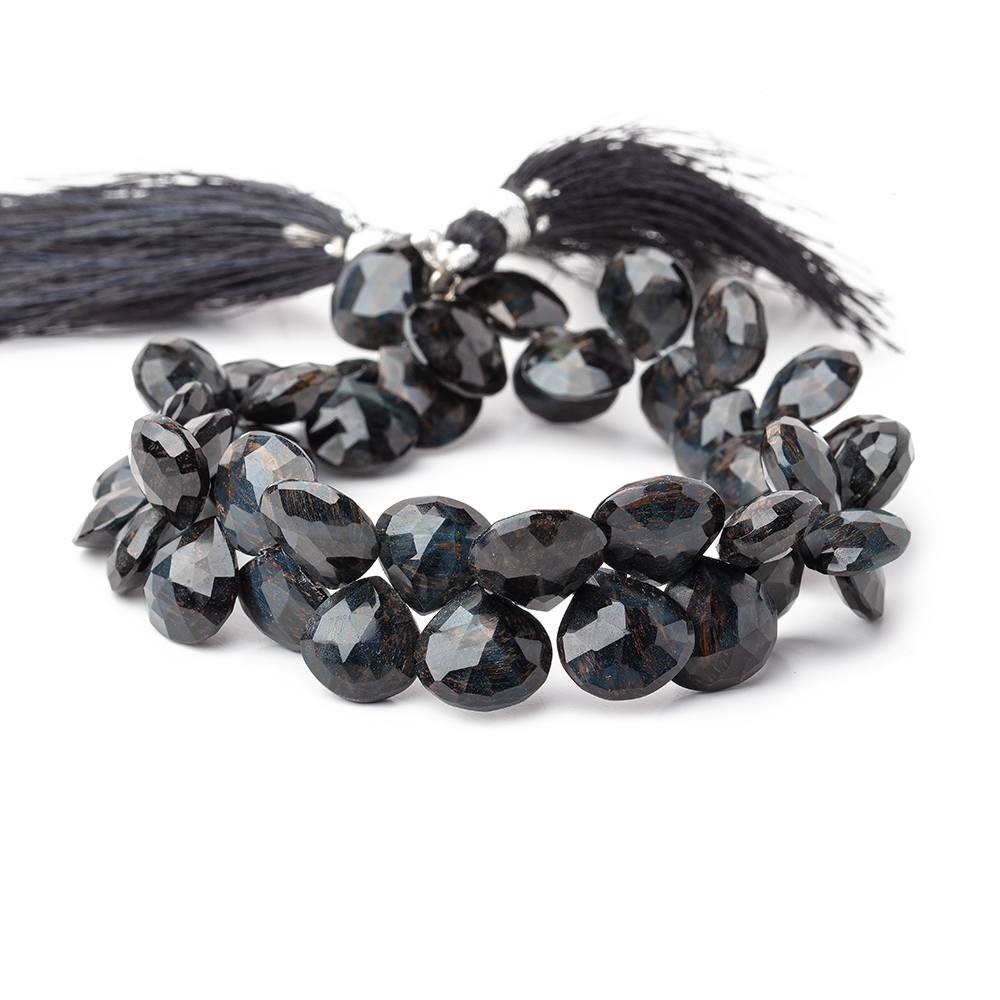 9-10mm Hawk's Eye Faceted Heart Beads 7.5 inch 42 pieces