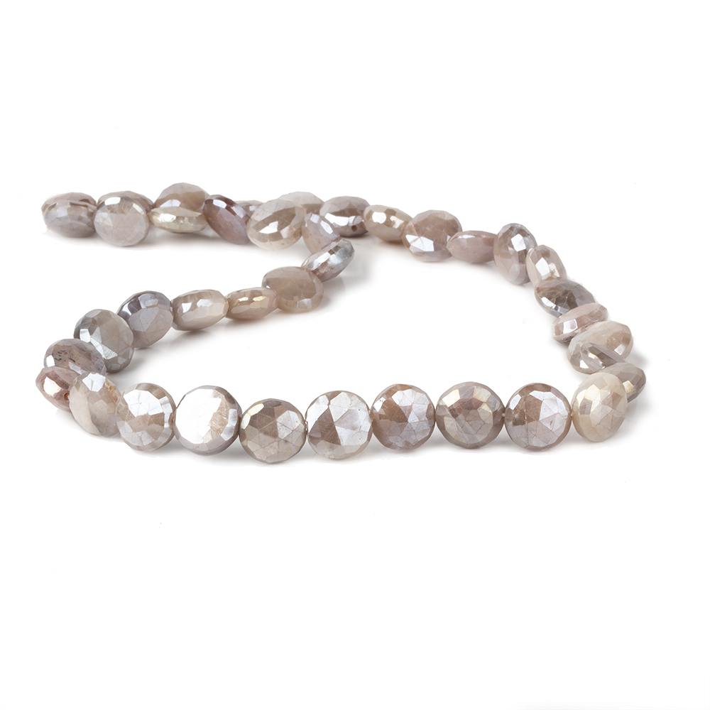 9-10mm Mystic Chocolate Moonstone faceted coins 14 inch 43 beads
