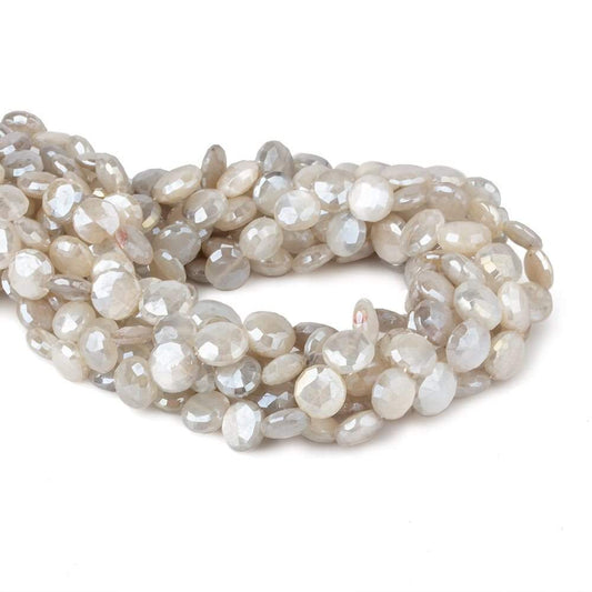9-10mm Mystic Light White Moonstone faceted coins 14 inch 35 beads