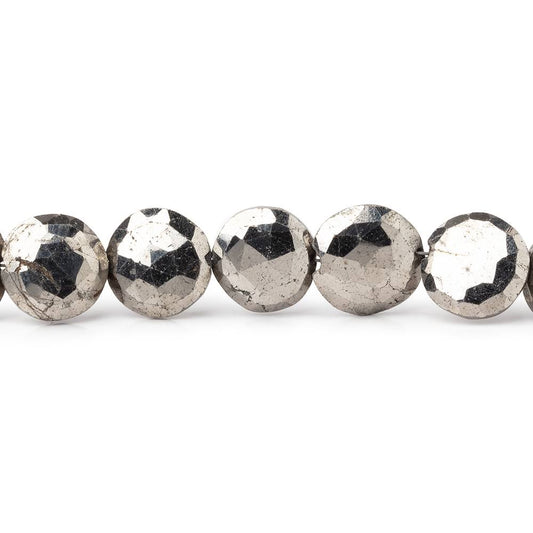 9-10mm White Pyrite Faceted Coin Beads 8 inch 20 pieces