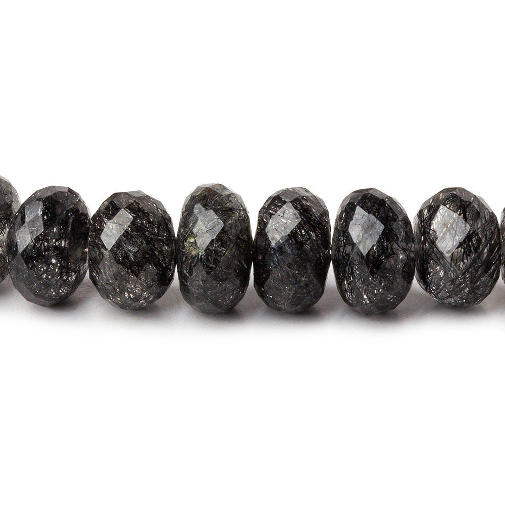 9-11mm Black Tourmalinated Quartz faceted rondelle beads 14 inch 56 pieces AAA