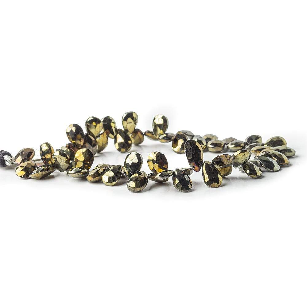 9 - 11mm Golden Metallic Black Spinel Faceted Pear Beads 8 inch 49 pieces