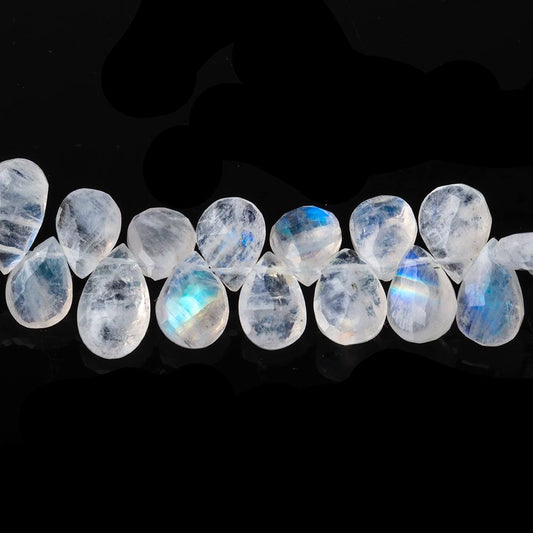 9-11mm Rainbow Moonstone Faceted Pear Beads 9 inch 70 pieces