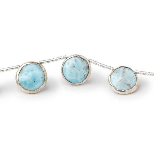 9-11mm Sterling Silver Bezel Larimar Top Drill Coins 6 inch 10 Beads
