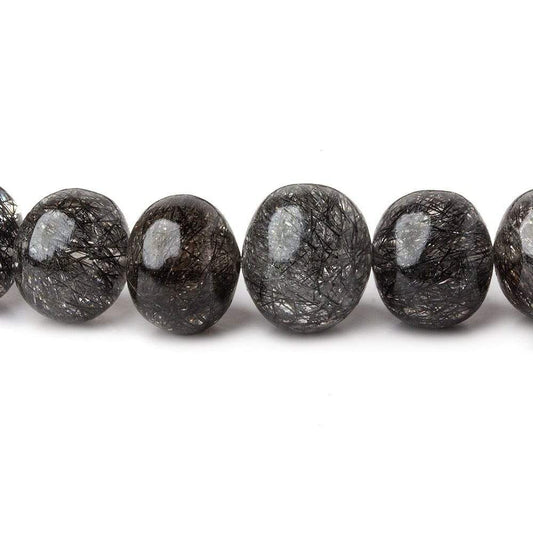 9-12mm Black Tourmalinated Quartz Plain Rondelles 16 inch 51 pieces