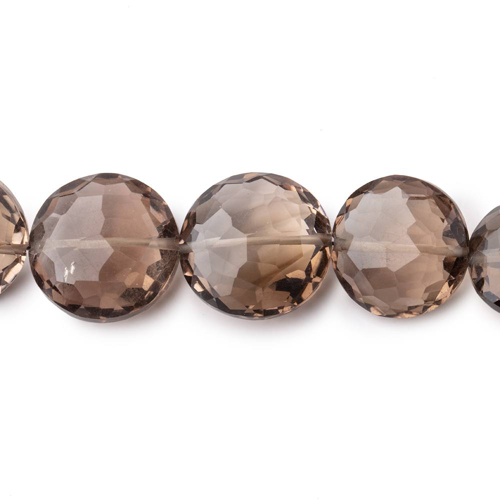 9-14.5mm Smoky Quartz Faceted Coin Beads 16 inch 36 pieces