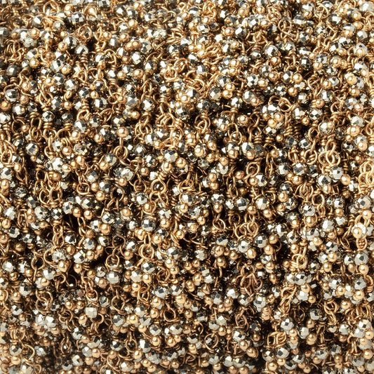 1.75mm Pyrite Micro Faceted Round Gold plated Dangling Chain