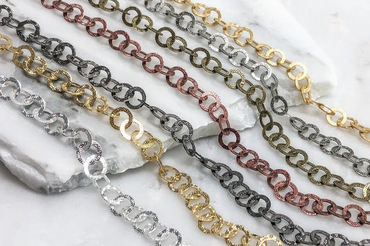 9mm Round Flattened Textured Cable Chain Sold by The Foot - CH 930