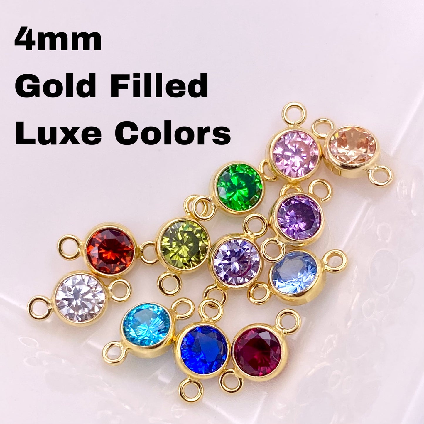 Luxe 4mm Birthstone Connectors Round - Gold Filled - 3 Pack/12 Pack - B41G - Luxe Colors