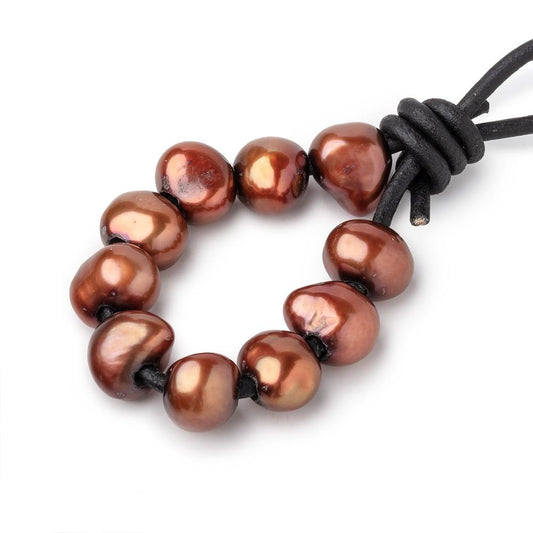 9.5-10.5mm Chestnut Brown Large Hole Baroque Pearls Set of 10