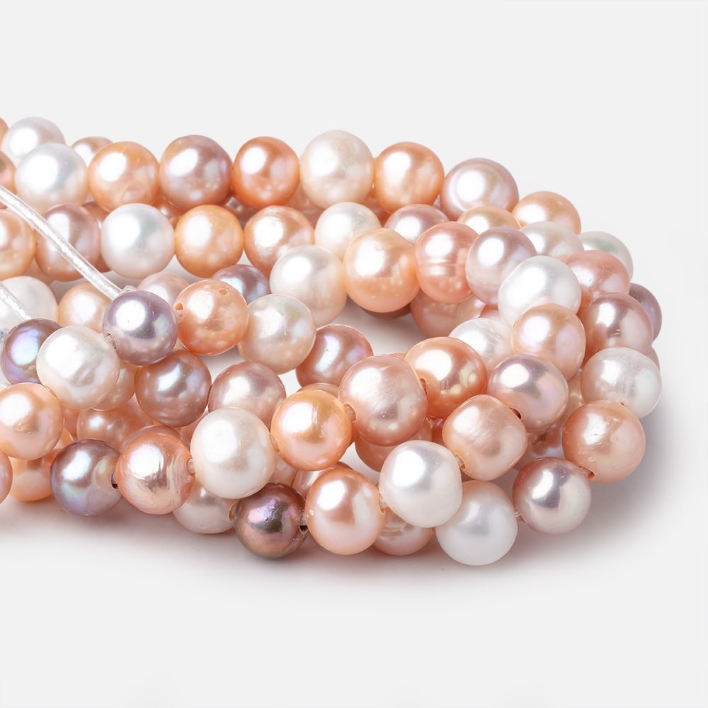 9.5-10.5mm Tri-Color Off Round Large Hole Freshwater Pearls 8 inch 22 Beads