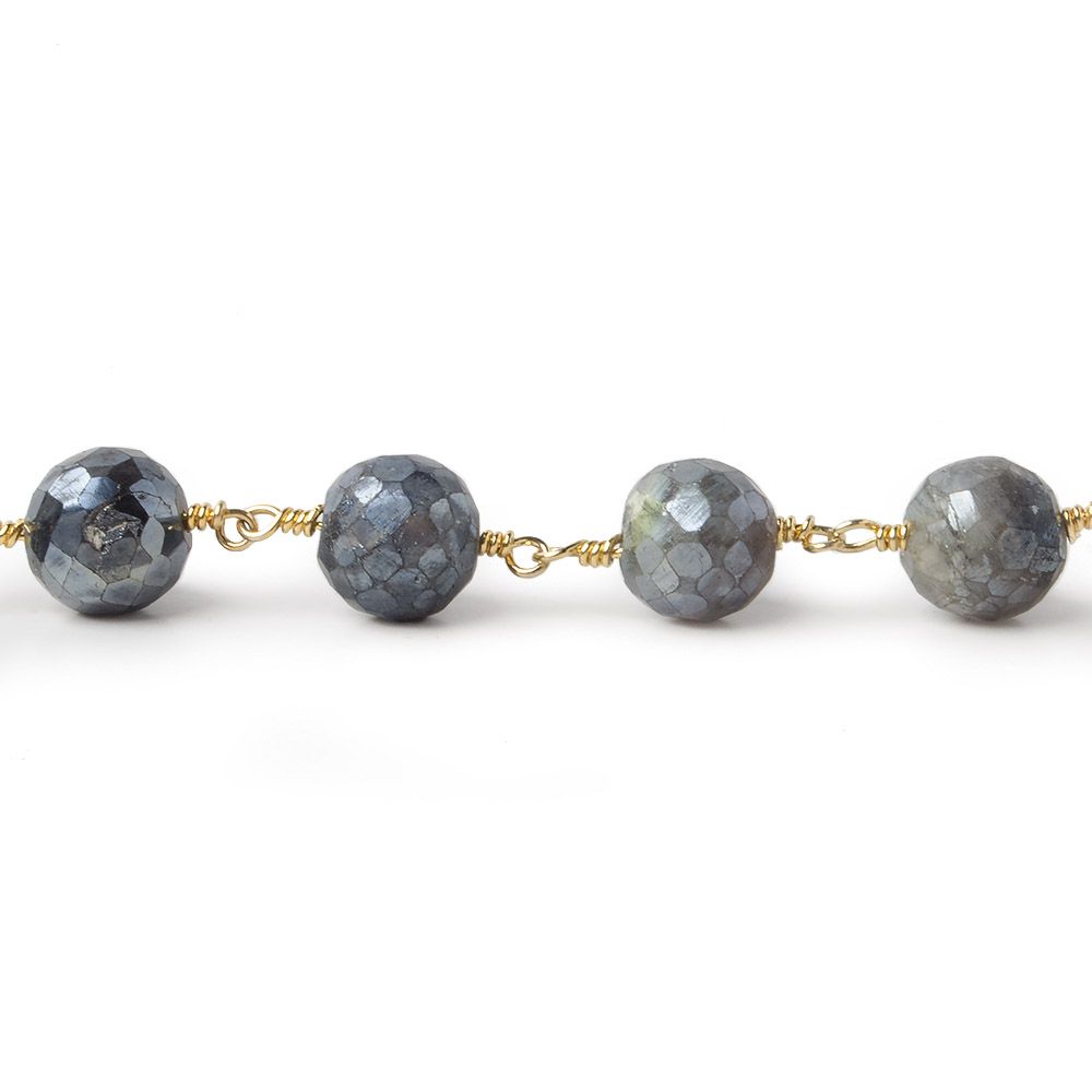 9.5mm Mystic Labradorite faceted round Gold plated Chain by the foot 18 pcs