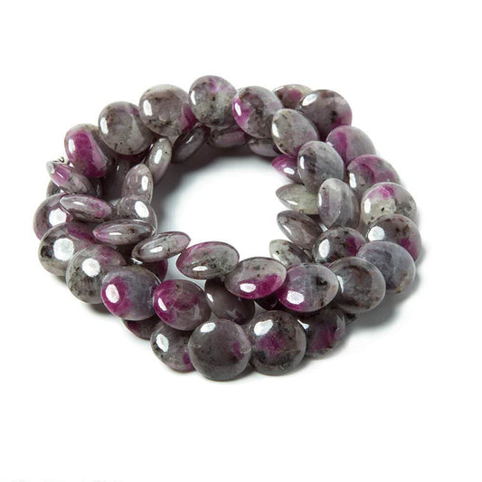 9.5mm Ruby in Marble Matrix plain coin overlapping beads 15 inches 54 pieces