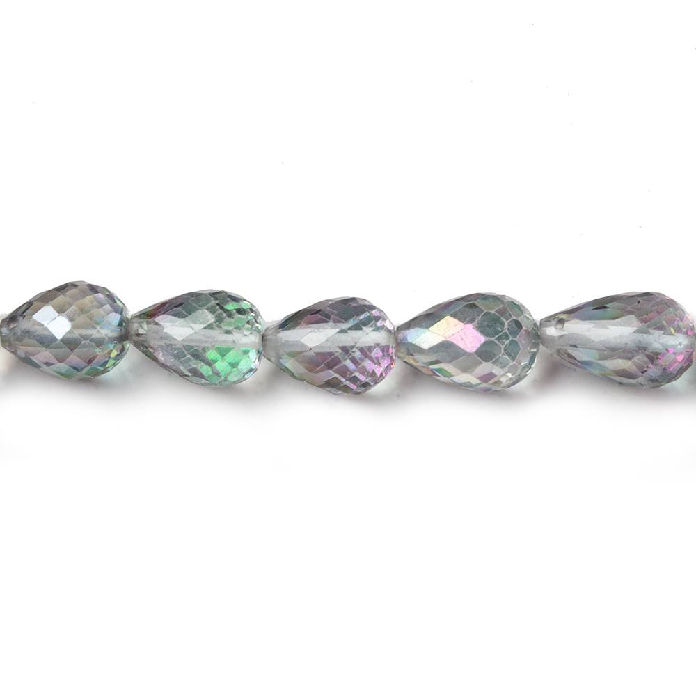 9.5x6.5mm Mystic White Topaz straight drilled faceted tear drops 9 inch 25 beads AA